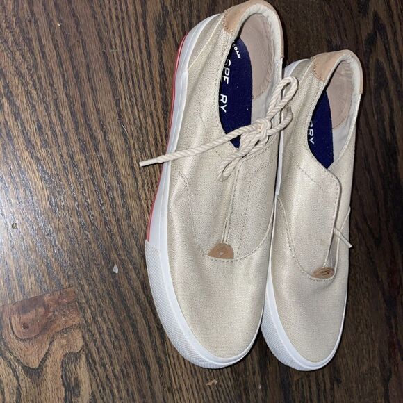 Sperry Crest Edge Metallic Sneakers Women’s Sz 8.5 Lace Up Oatmeal Cushion Beige - Picture 3 of 11